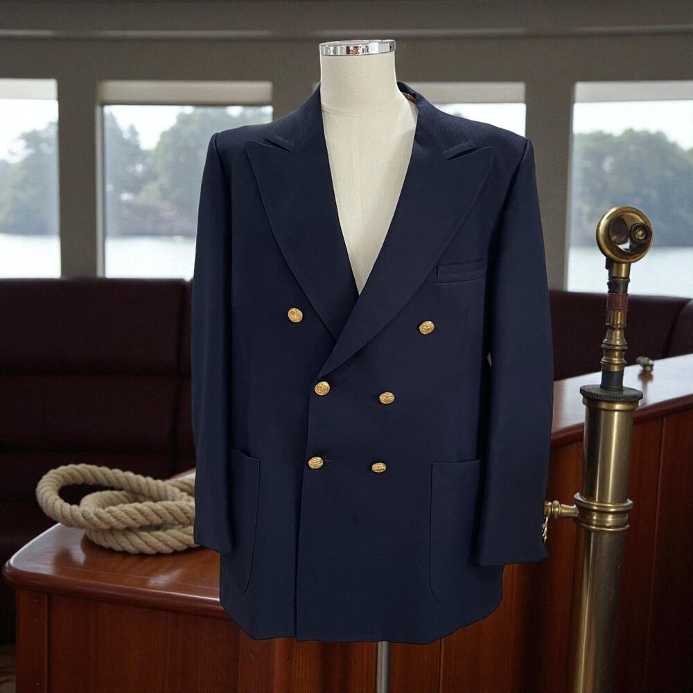 Vintage Navy Blazer Gold Button Nautical Preppy Structured‎ Gorpcore Academia
